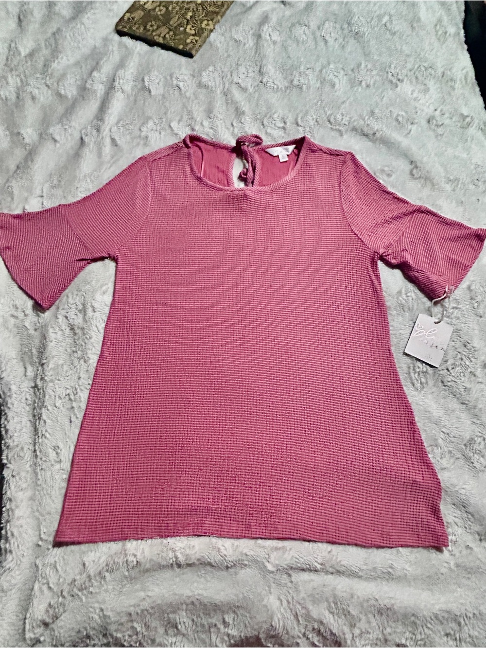 LC Lauren Conrad Rose Pink Waffle Knit Tie-Back Blouse